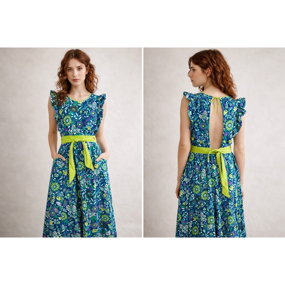 Vintage 70s Design‎ House Japan Floral Pinafore Apron Dress Boho Cottagecore